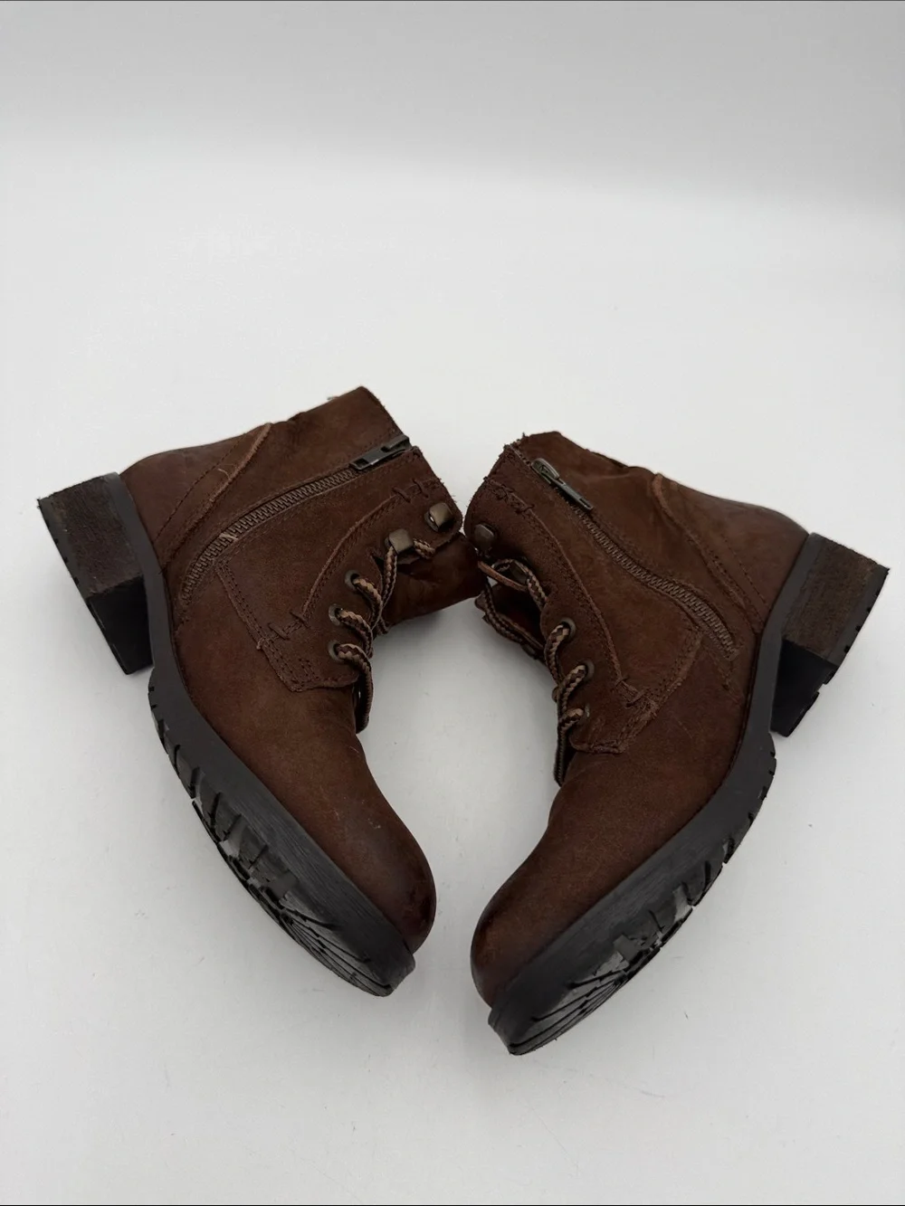 Steve Madden Brown Suede Lace-Up Ankle Boots women 6.5 Side Zip combat Y2K retro